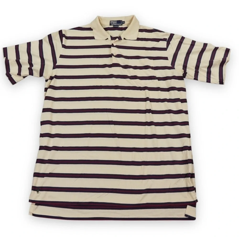 VTG Polo Ralph Lauren Polo Shirt Mens Extra Large White Blue Rugby‎ Striped Y2K